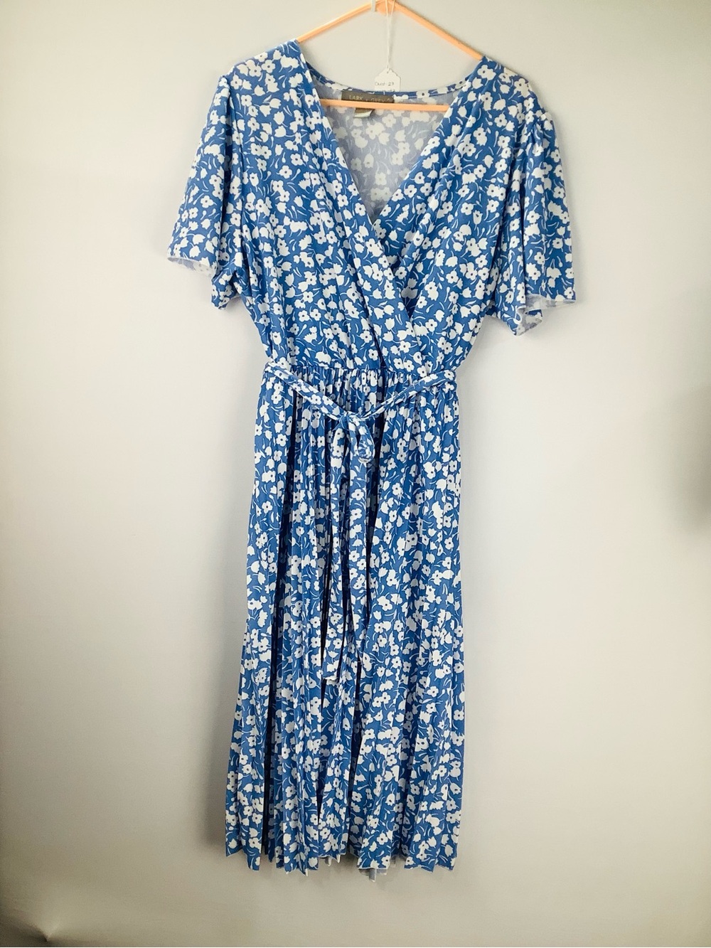 Lark + Grey Blue Floral Pleated Midi Dress - Lightweight Summer Style size 2X